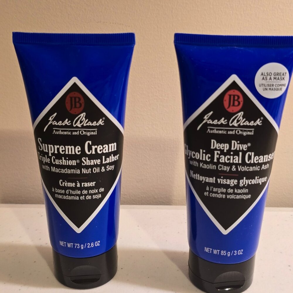 Jack Black Supreme Cream (2.6 oz) and Deep Dive Glycolic Facial Cleanser (3oz)